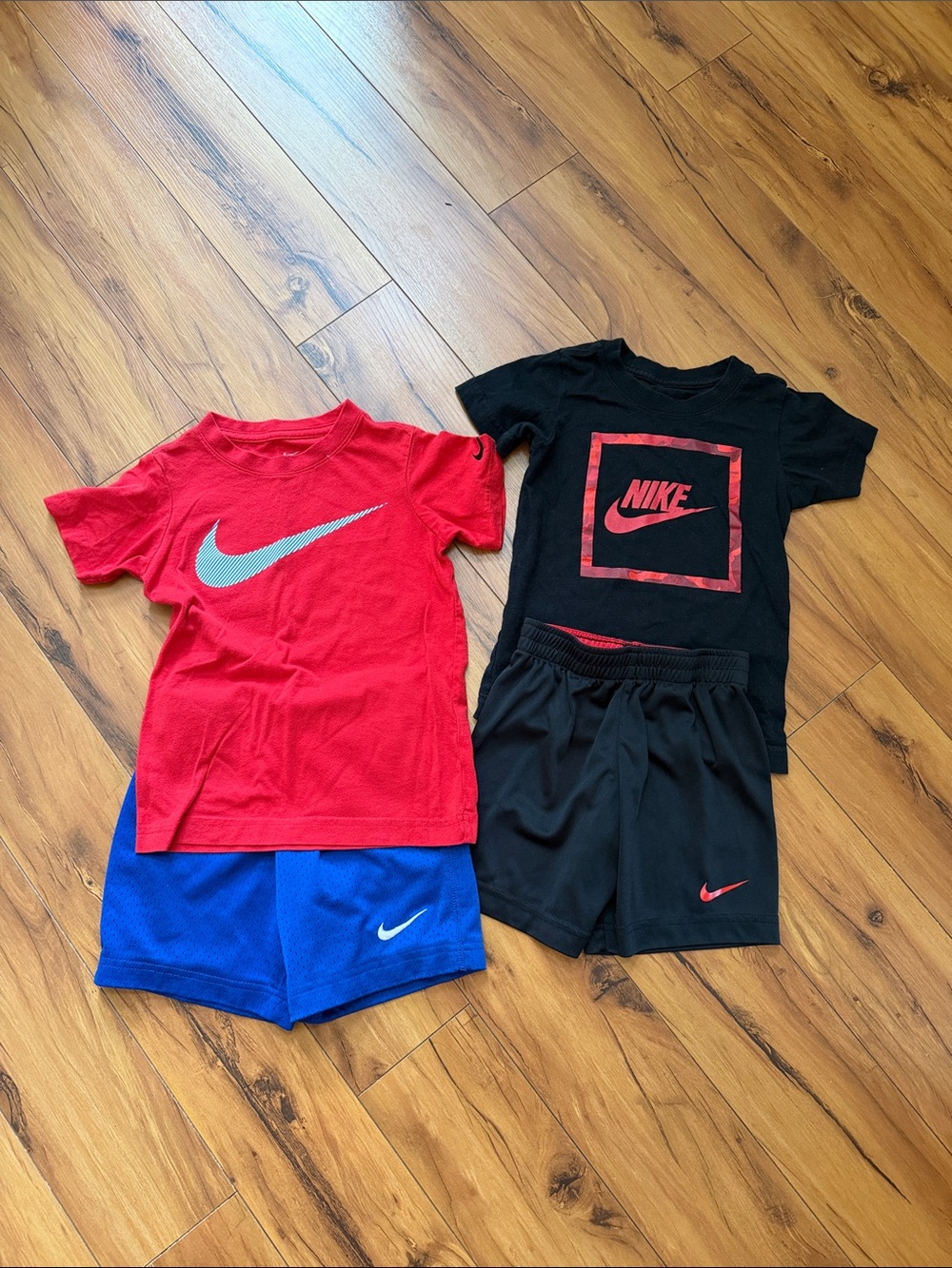 Nike boys  XS 4T bundle Red Tee with Silver Swoosh - Blue Shorts Set